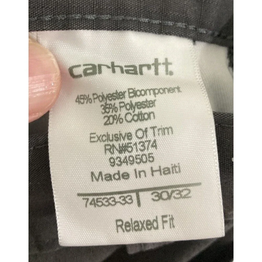 Men's Carhartt Bicomponent Lightweight Pants Relaxed Fit Ripstop Gray Size 30x32